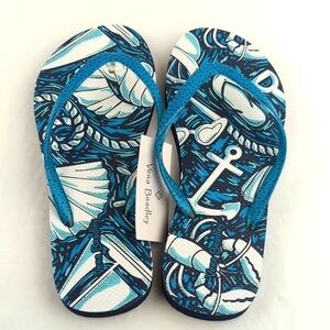 Vera Bradley "Shore Enough" Nautical Flip Flops Women's Size Medium 7-8